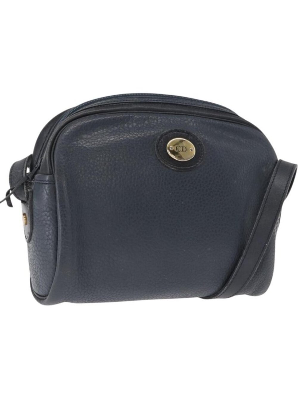 Christian Dior Shoulder Bag Leather Navy Gold